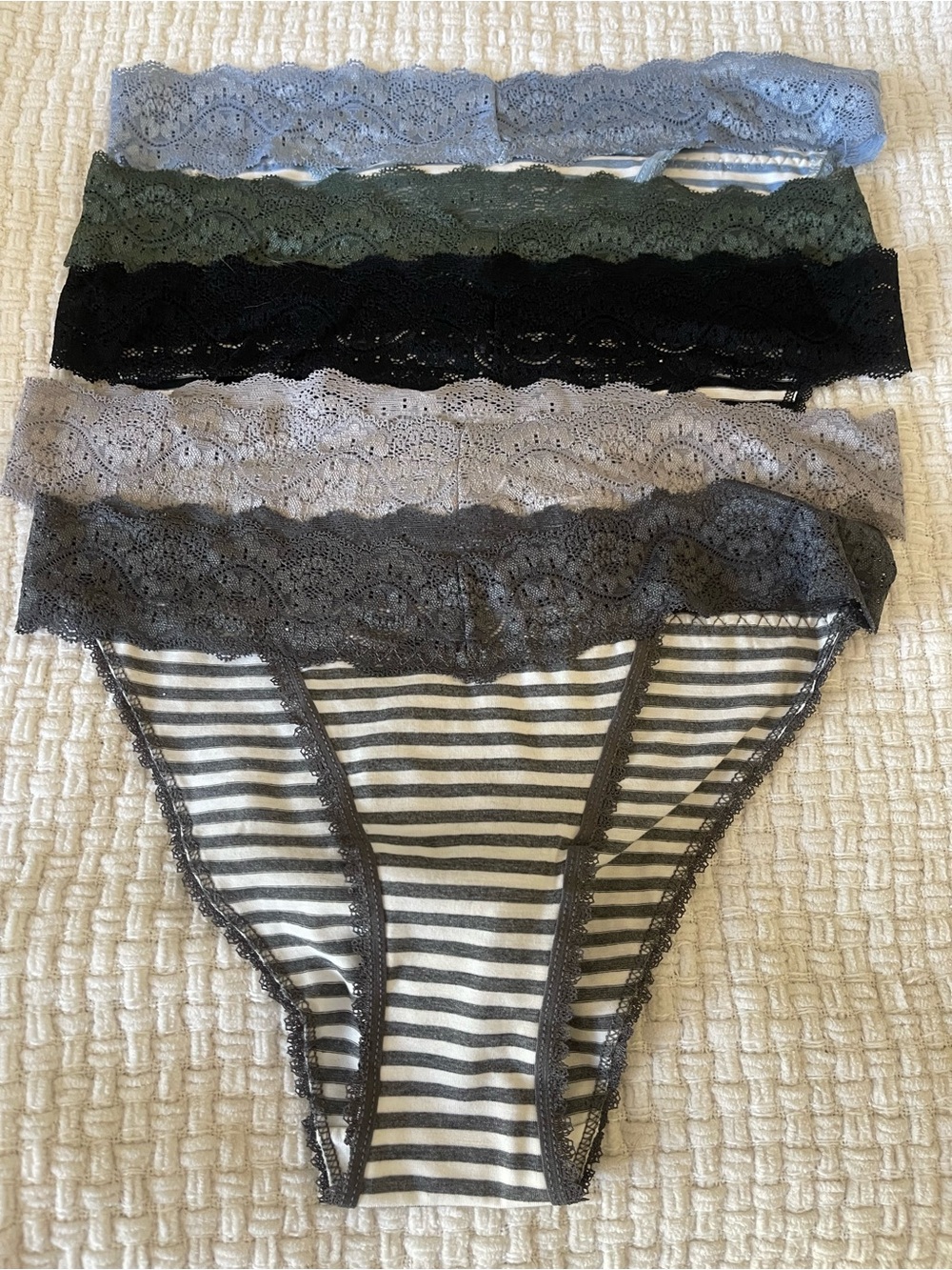 Lace-Trim Striped Womens Bikini Bottoms - Gray